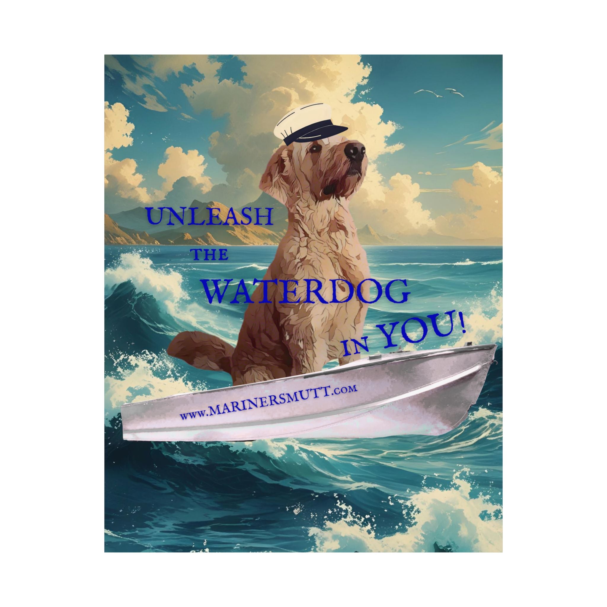 Nautical Dog Poster, Unleash the Waterdog in You! Decor, Pet Lover Gift, Maritime Art, Home Wall Decor